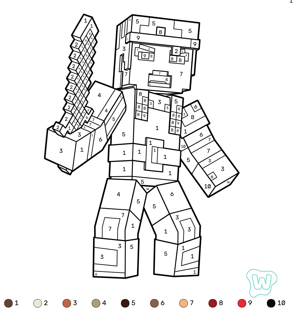 páginas para colorear gratis Valorie Minecraft coloring by numbers pdf