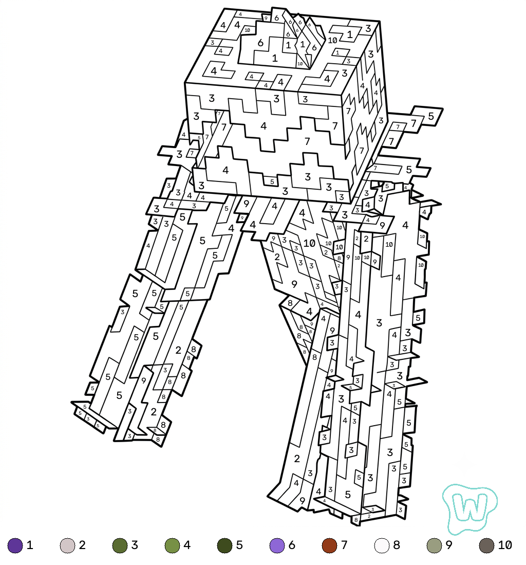 Whisperer Minecraft coloring by numbers PDF para imprimir gratis
