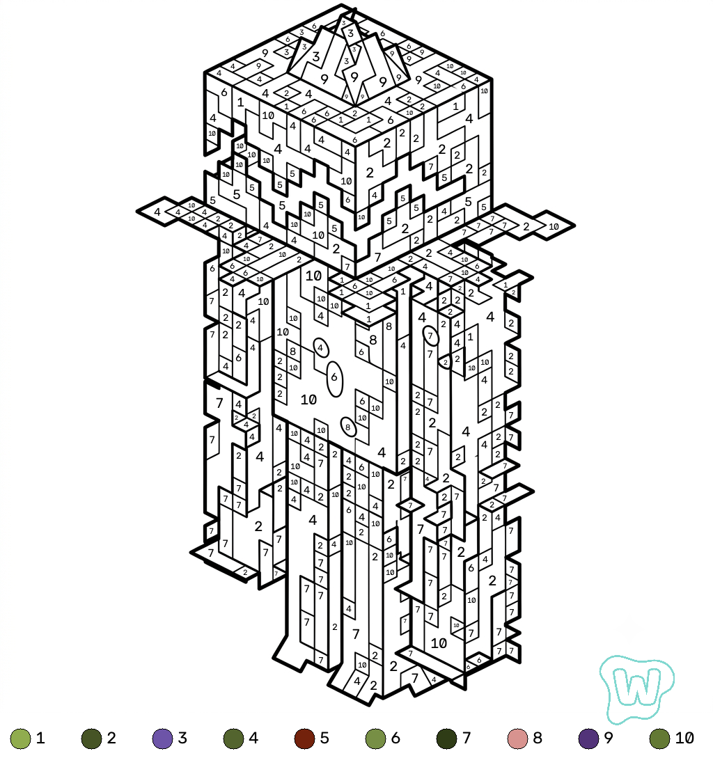 Whisperer Minecraft coloring by numbers páginas para colorear gratis