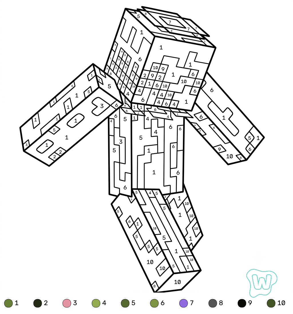 felices páginas para colorear Whisperer Minecraft coloring by numbers 1