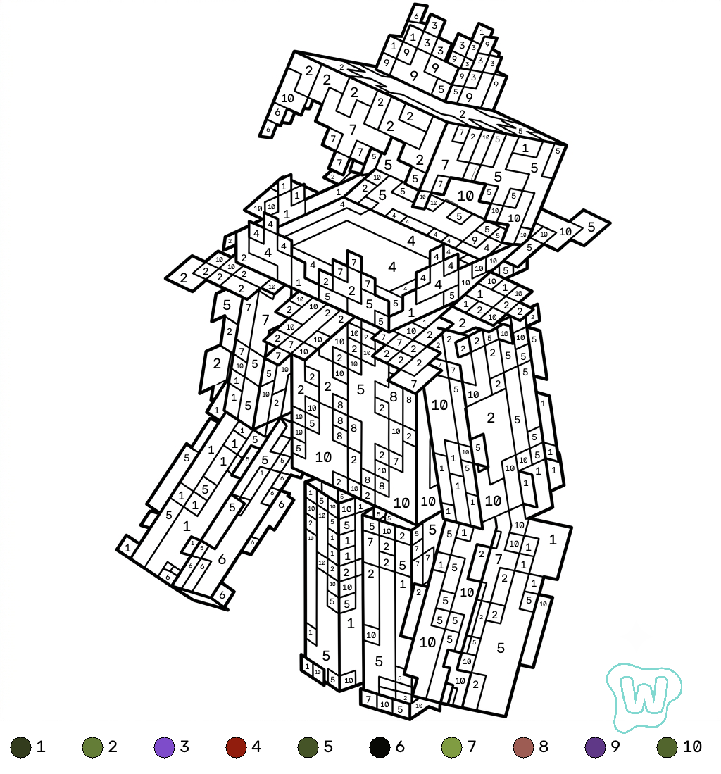 Whisperer Minecraft coloring by numbers páginas para colorear para imprimir