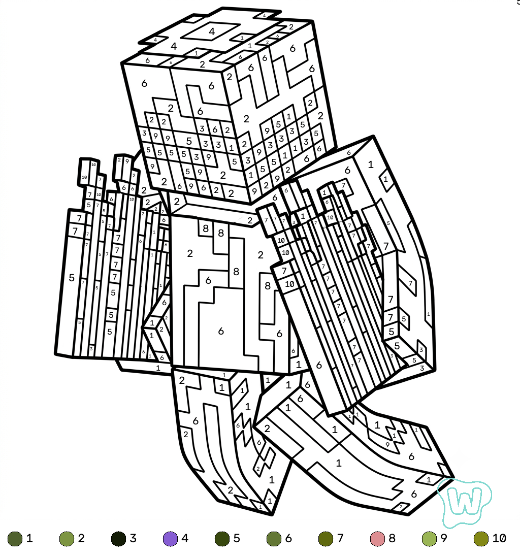 felices páginas para colorear Whisperer Minecraft coloring by numbers