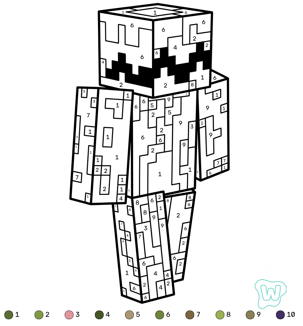 Whisperer Minecraft coloring by numbers para colorear y Imprimir PDF gratis
