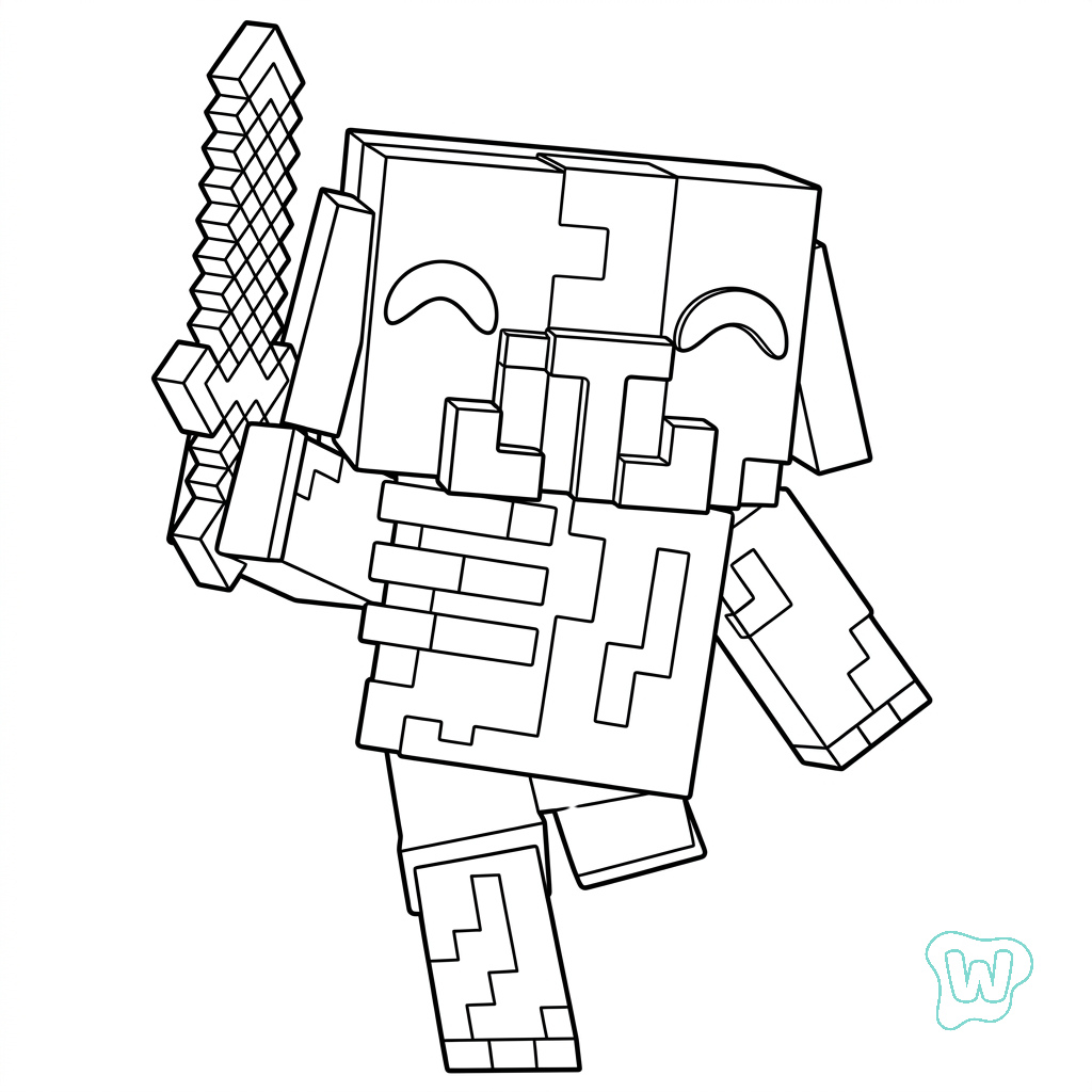 páginas para colorear gratis Zombified Piglin Minecraft para niños