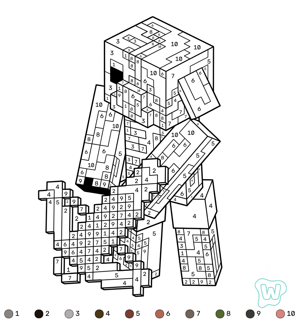 páginas para colorear imprimibles Zombified Piglin Minecraft coloring by numbers