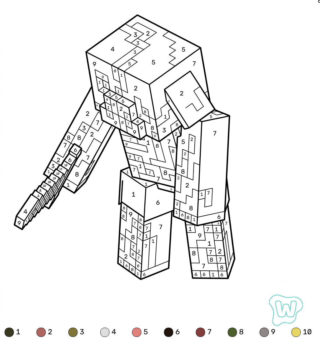 páginas para colorear detalladas de Zombified Piglin Minecraft coloring by numbers para adultos
