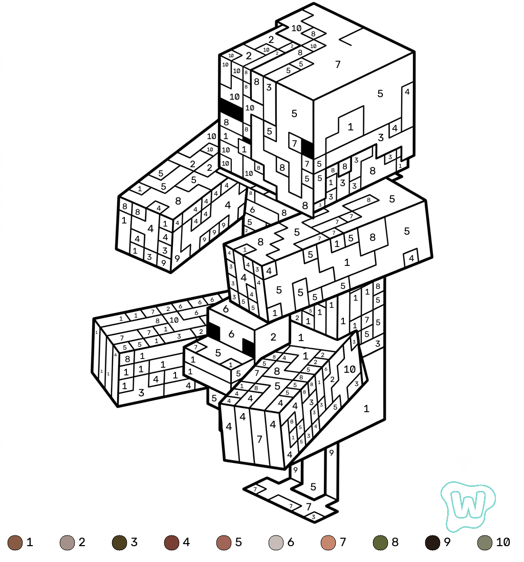 páginas para colorear imprimibles Zombified Piglin Minecraft coloring by numbers 1
