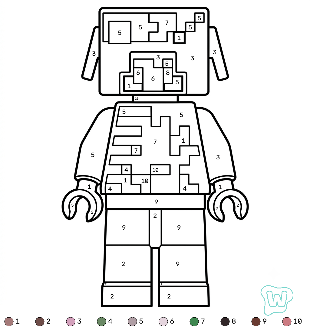 colorear páginas de Zombified Piglin Minecraft coloring by numbers