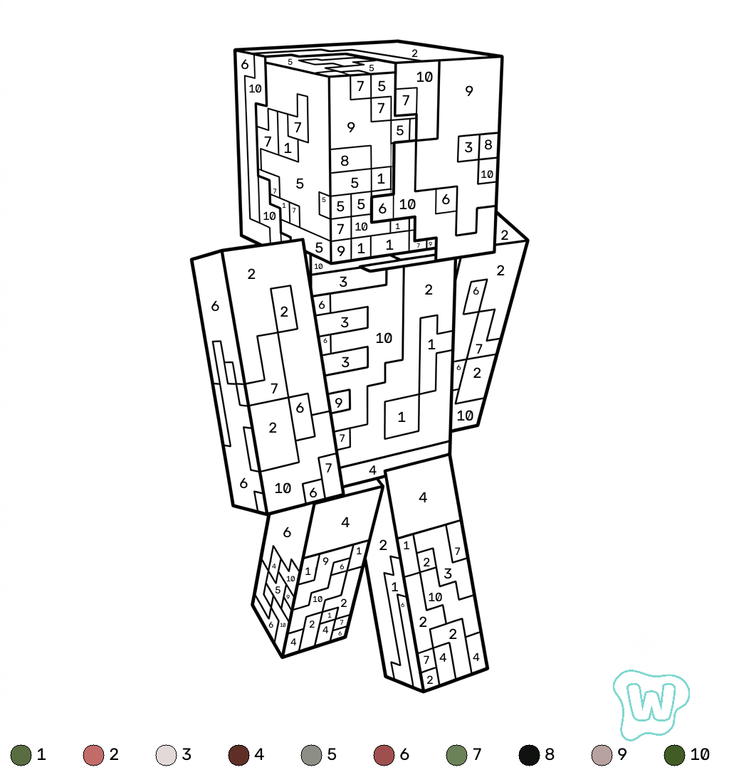 Zombified Piglin Minecraft coloring by numbers para colorear y Imprimir PDF gratis