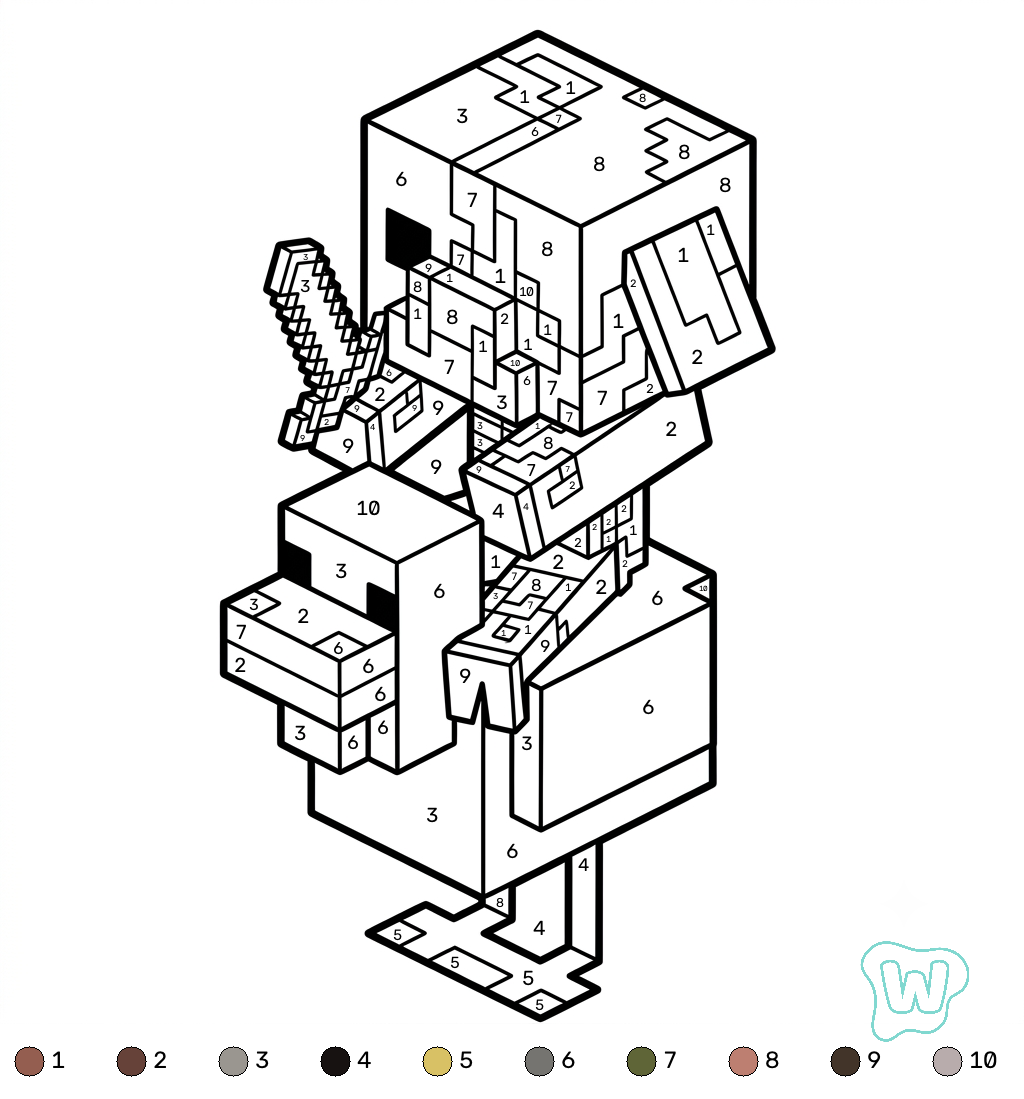 descargar PDF gratis Zombified Piglin Minecraft coloring by numbers