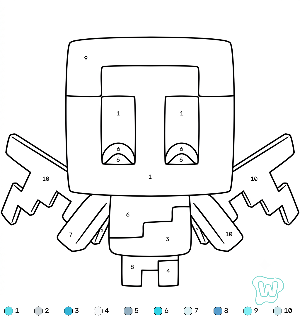páginas para colorear imprimibles Allay Minecraft coloring by numbers