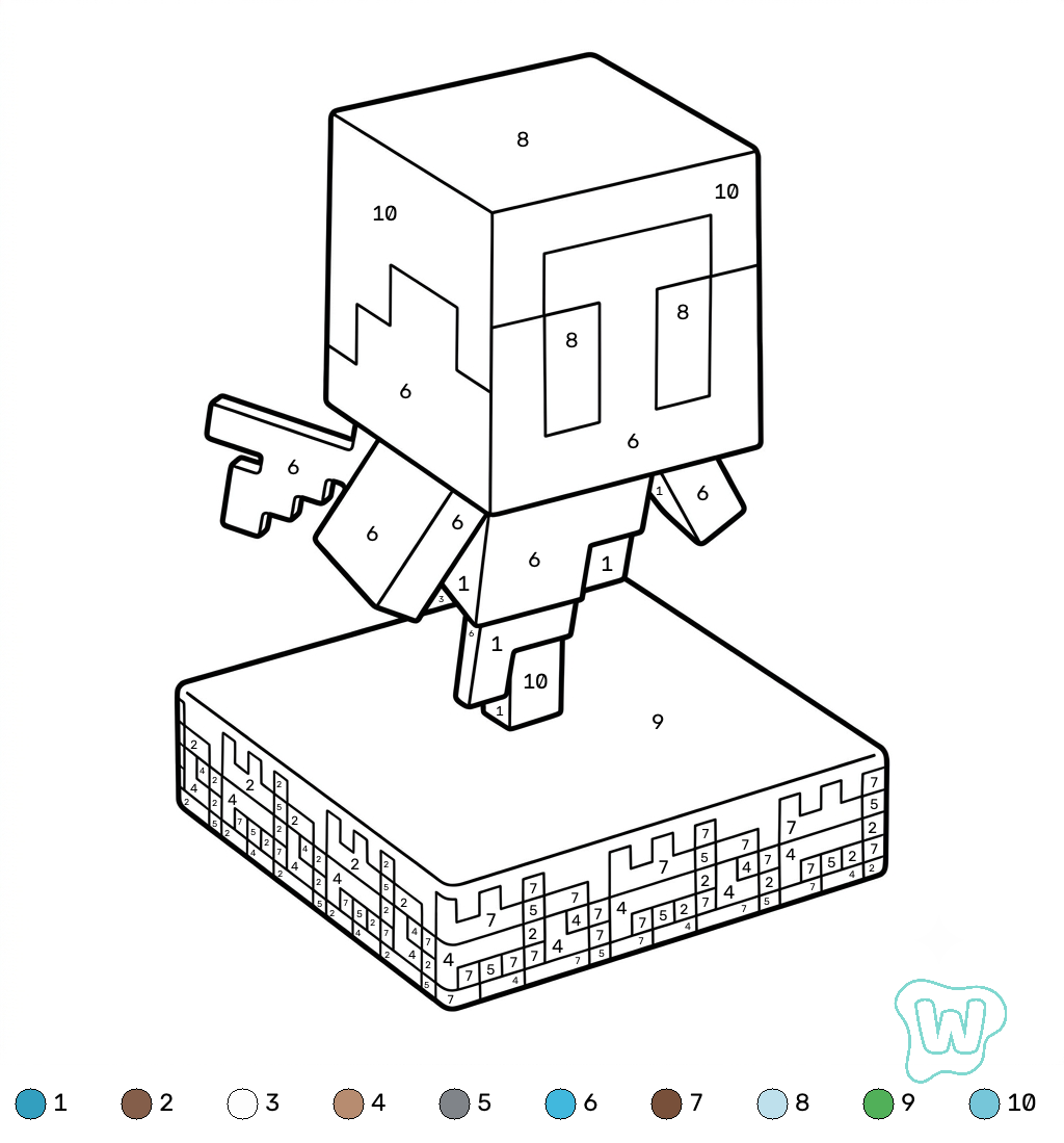 niños Allay Minecraft coloring by numbers páginas para colorear