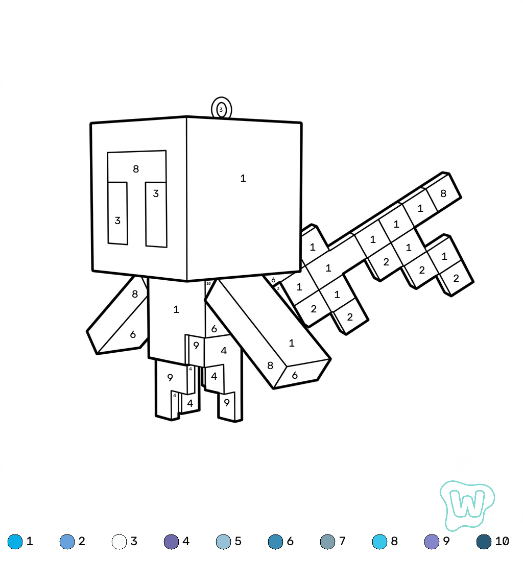 Allay Minecraft coloring by numbers páginas para colorear imprimibles