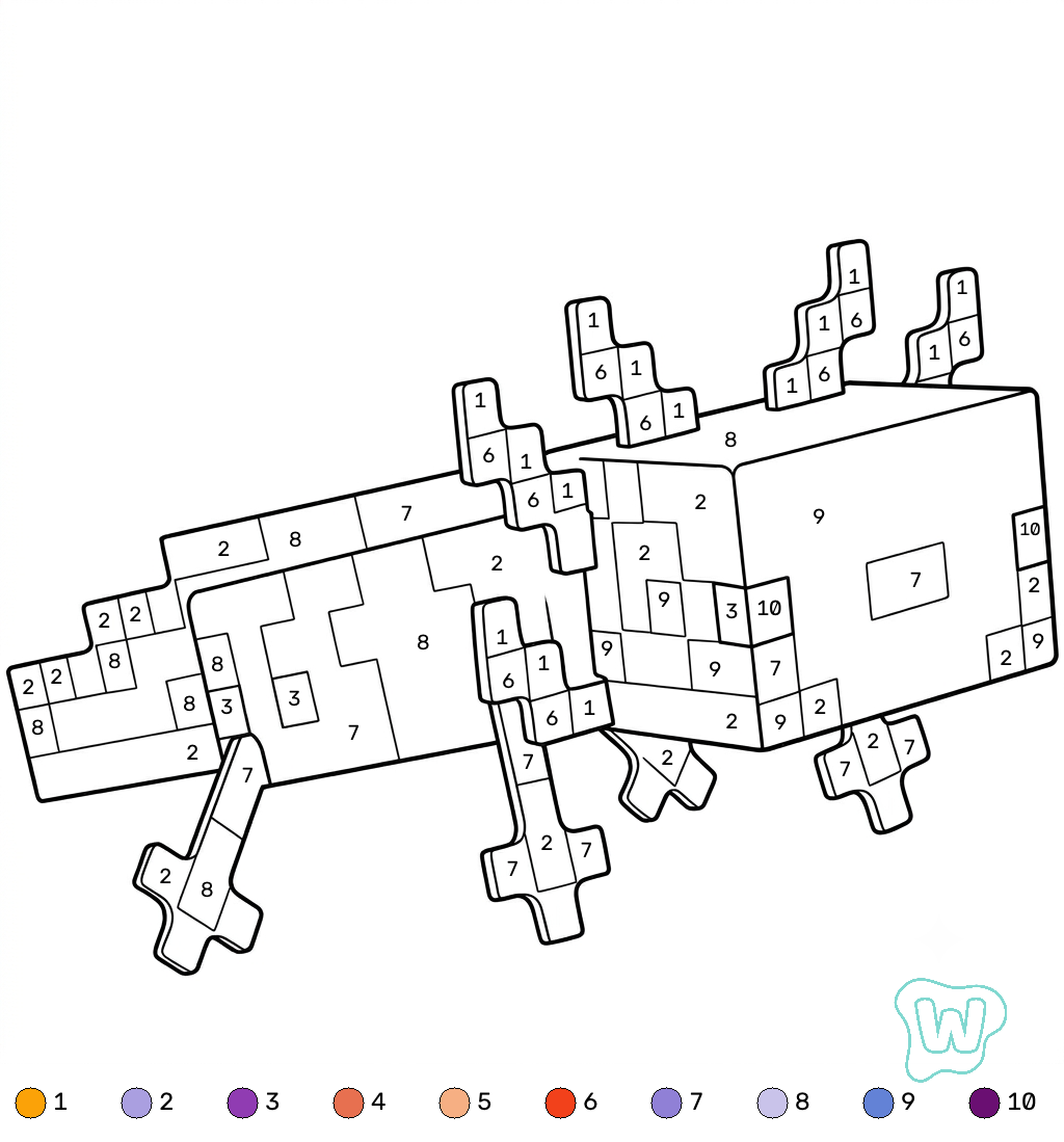 PDF gratis Axolotl Minecraft coloring by numbers