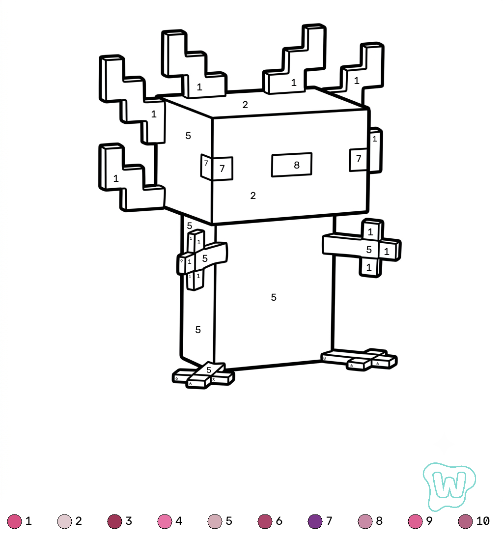 PDF gratis Axolotl Minecraft coloring by numbers 1