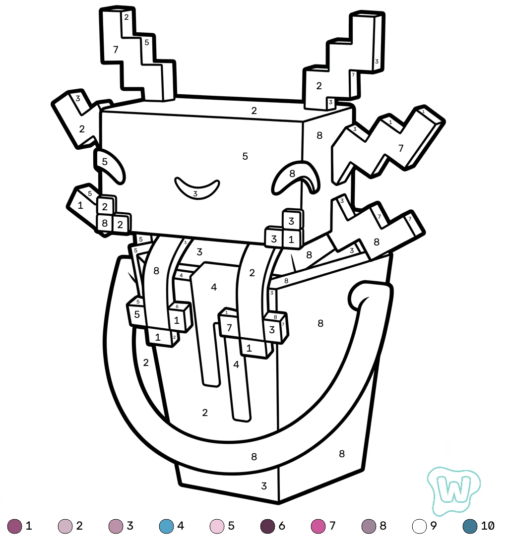 páginas para colorear Axolotl Minecraft coloring by numbers gratis