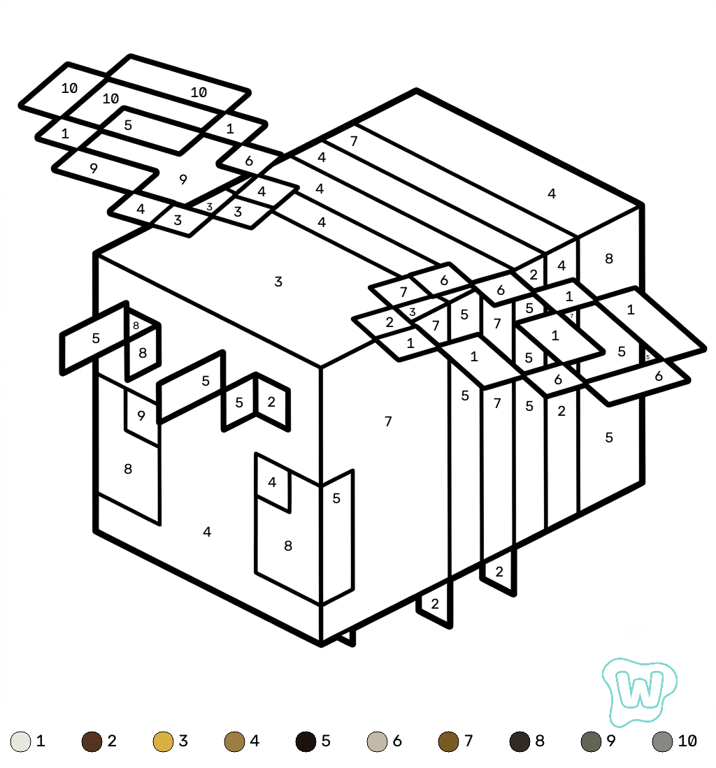 páginas para colorear imprimibles Bee Minecraft coloring by numbers