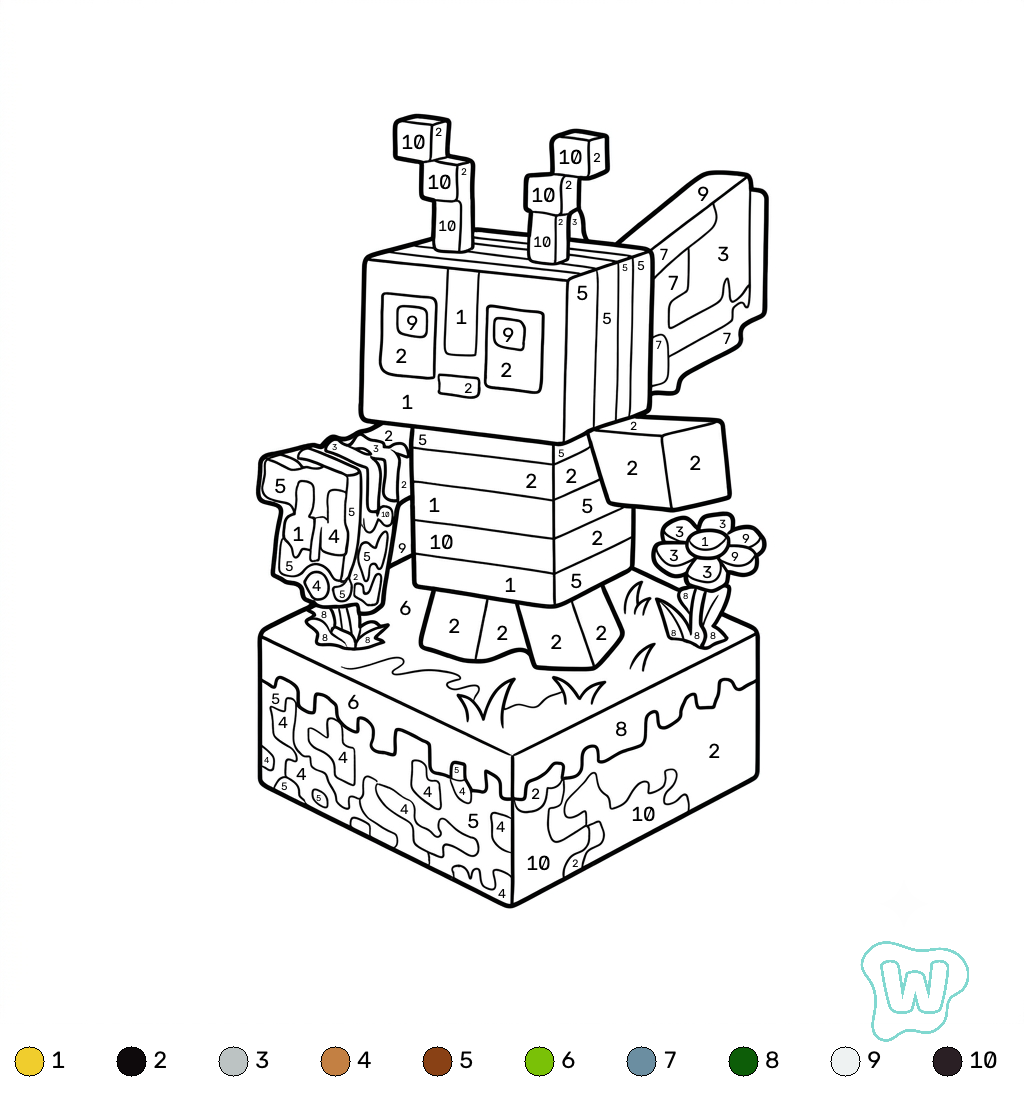 Bee Minecraft coloring by numbers páginas para colorear gratis