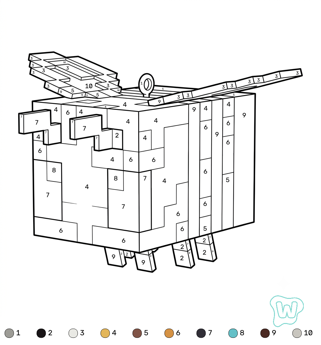 Bee Minecraft coloring by numbers páginas para colorear para adultos pdf