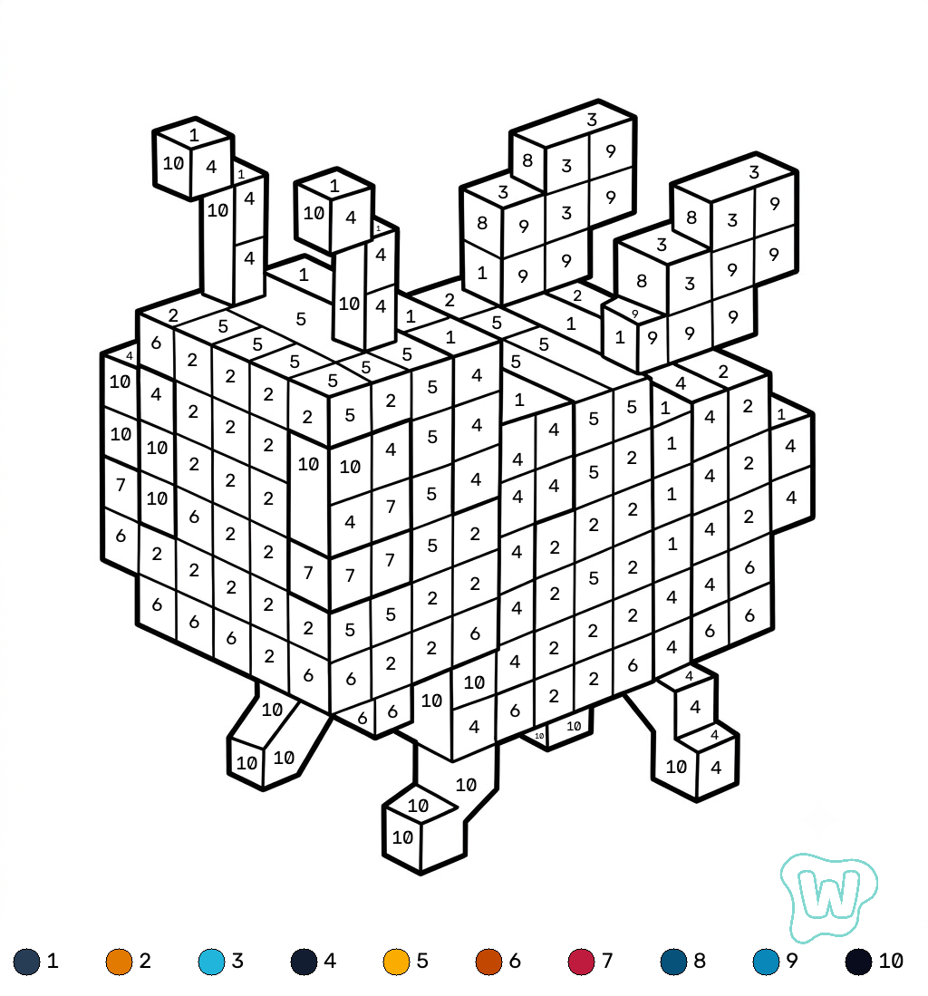 páginas para colorear detalladas de Bee Minecraft coloring by numbers