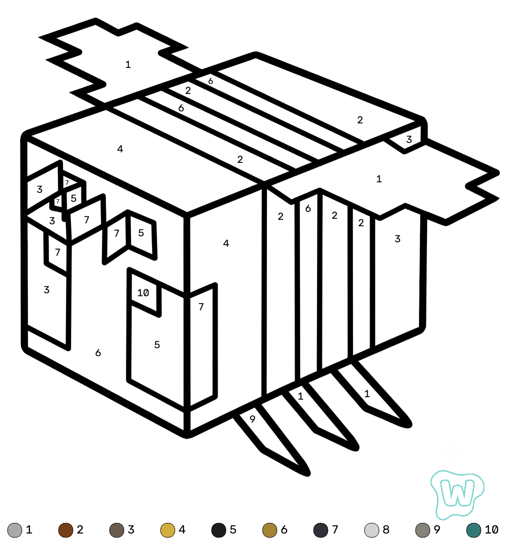 descargar PDF gratis Bee Minecraft coloring by numbers
