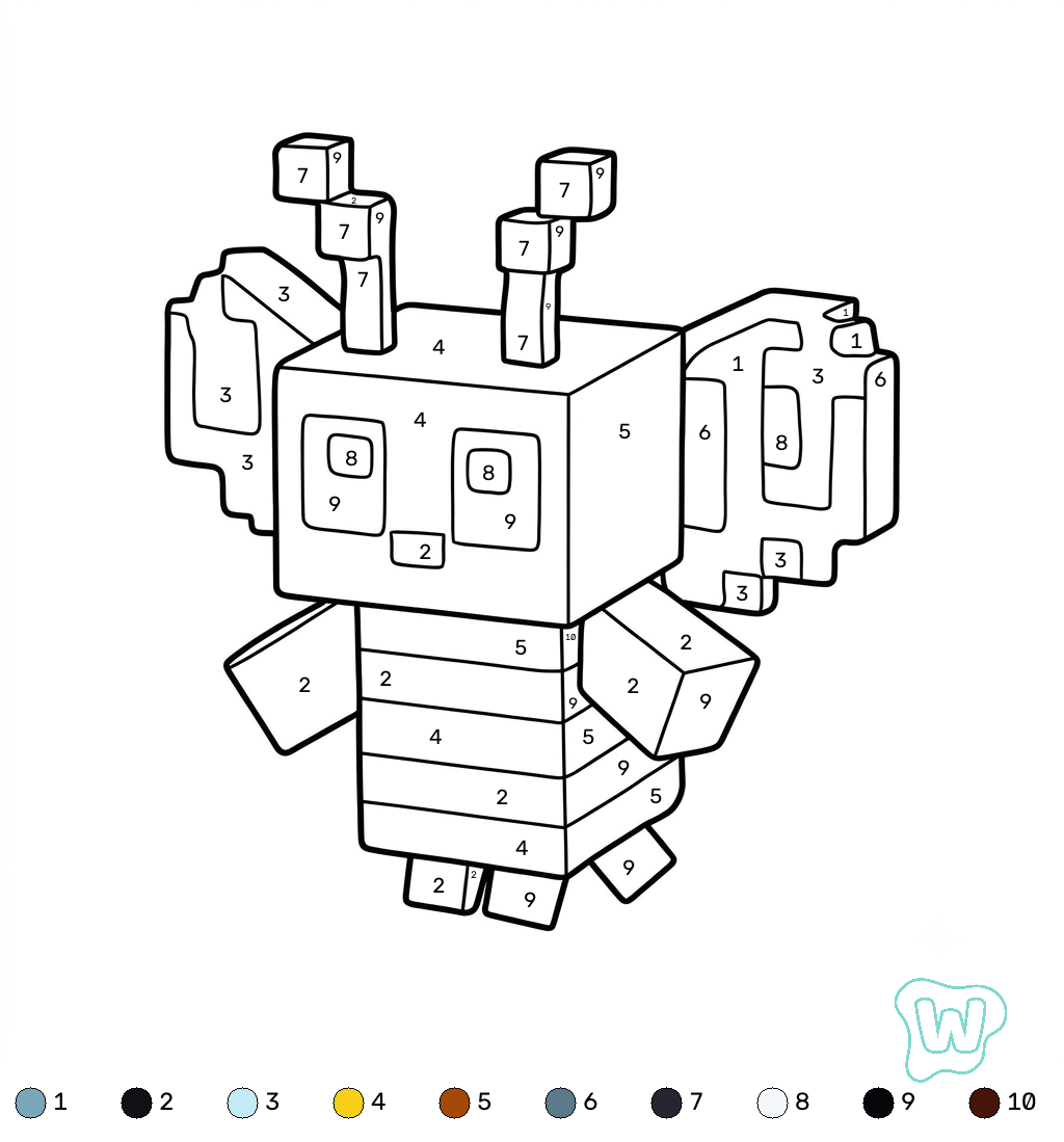 colorear páginas de Bee Minecraft coloring by numbers
