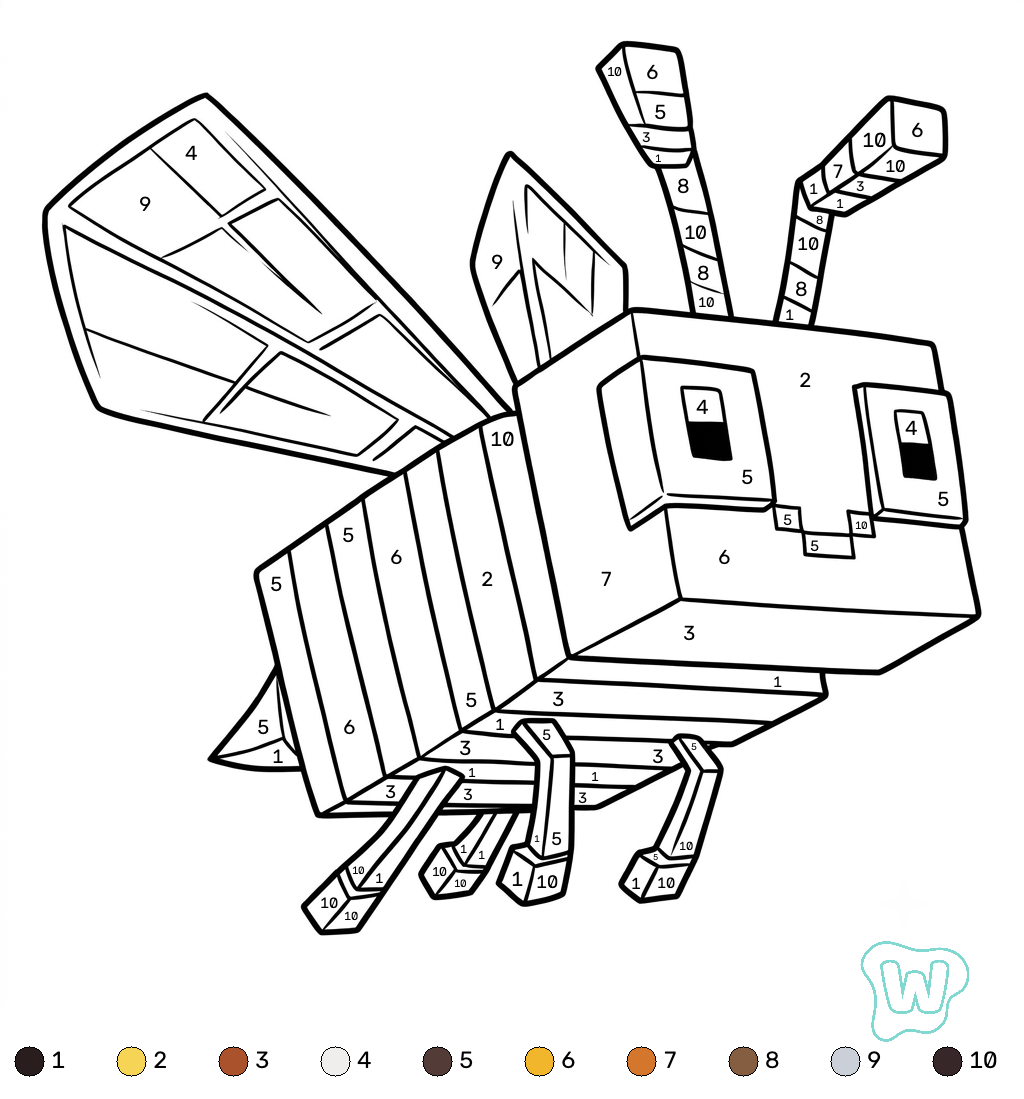 páginas para colorear gratis Bee Minecraft coloring by numbers