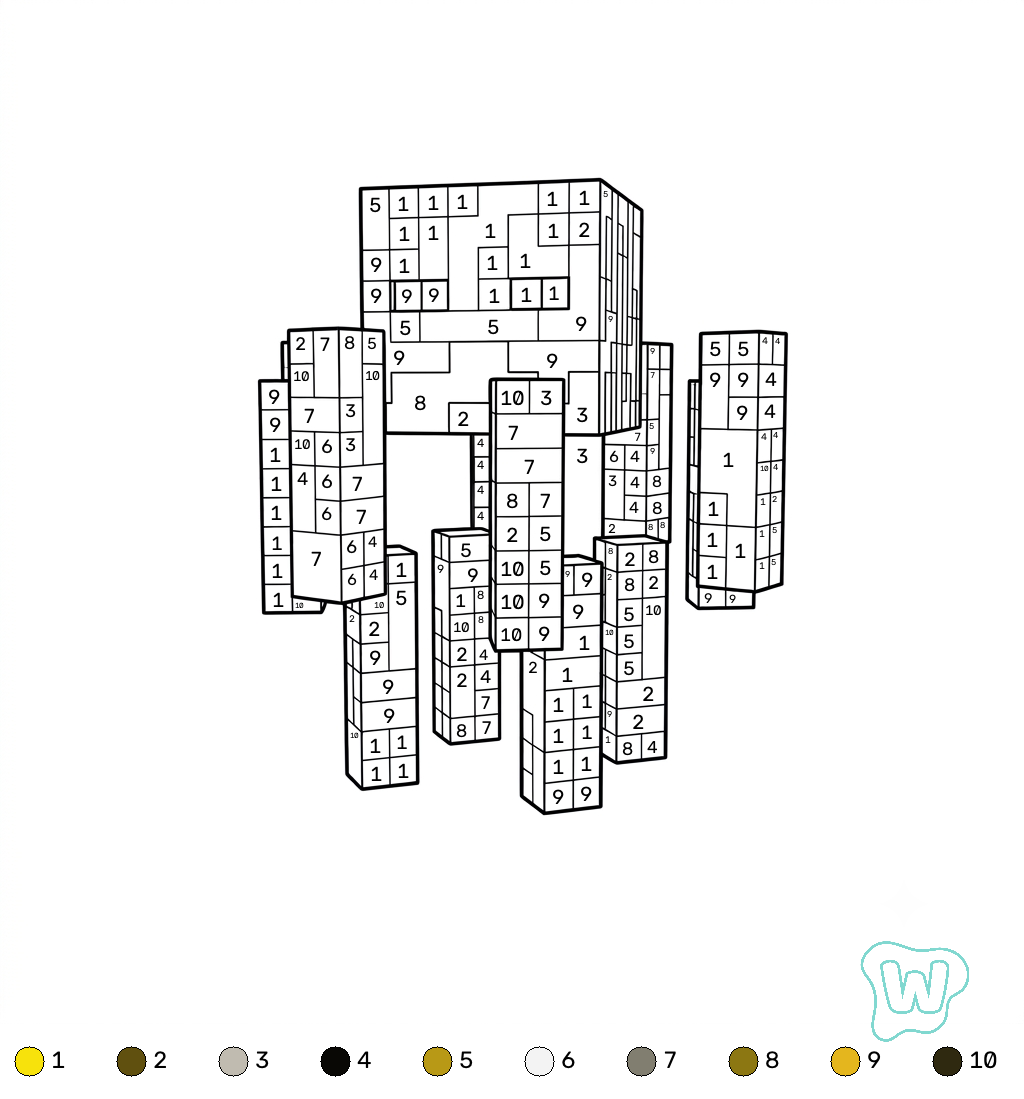 descargar e imprimir PDF gratis Blaze Minecraft coloring by numbers