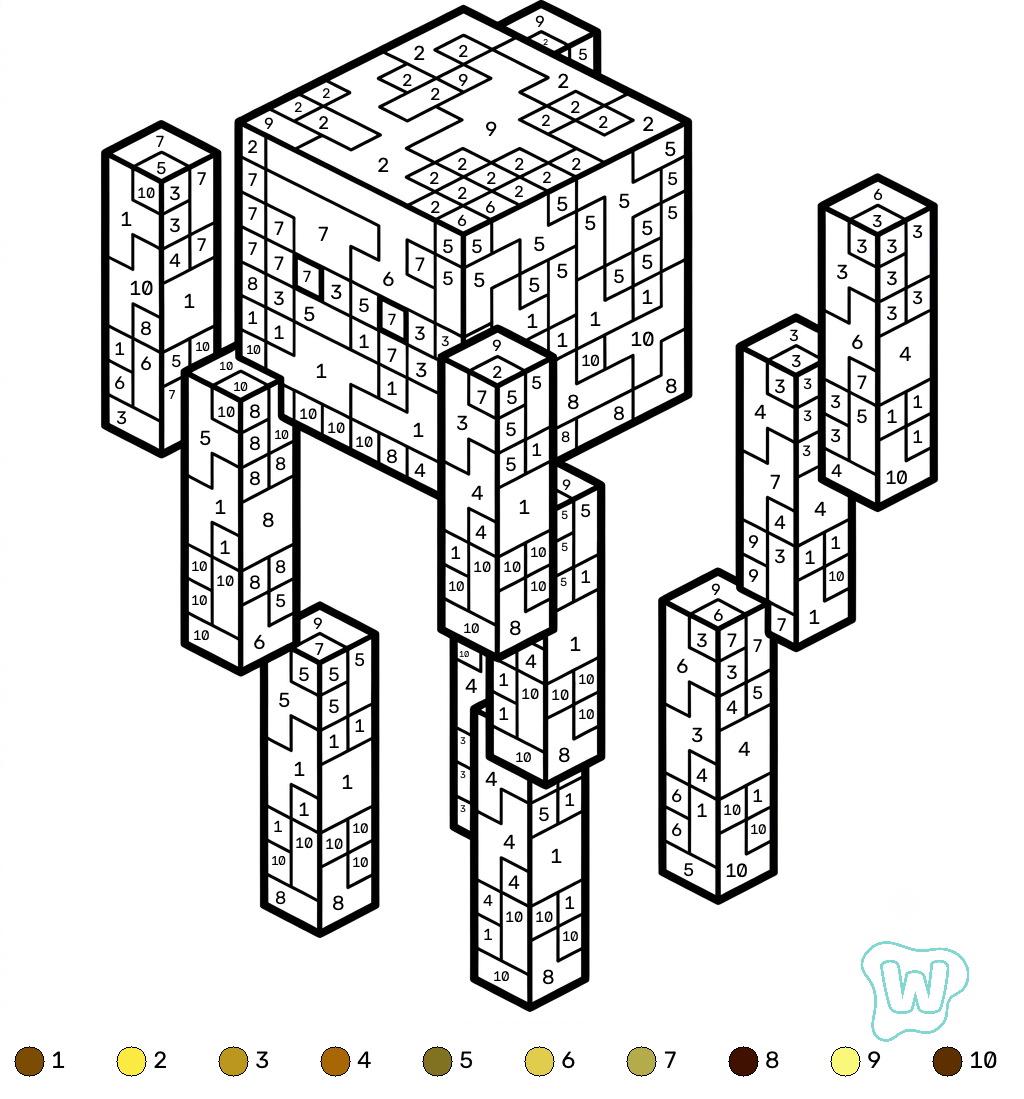 Blaze Minecraft coloring by numbers páginas para colorear para adultos