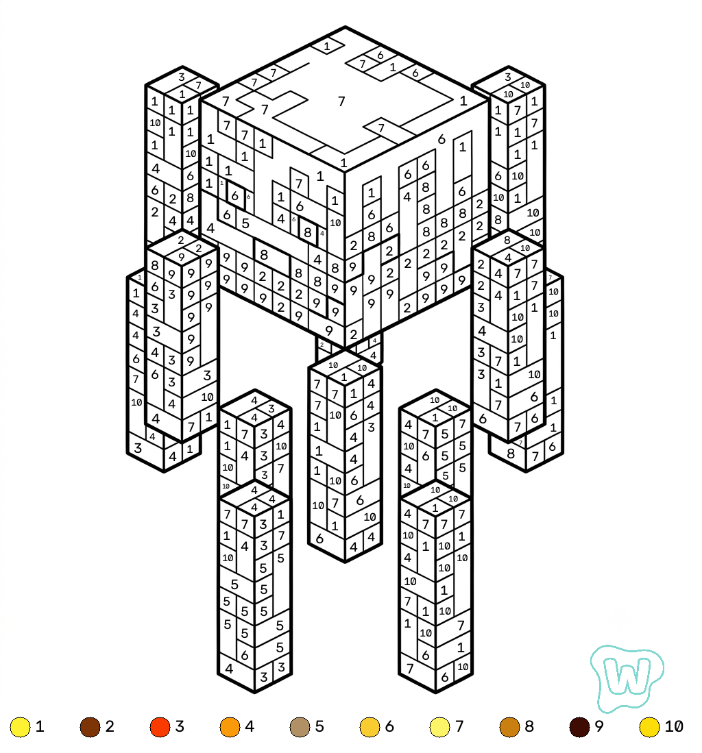 colorear páginas de Blaze Minecraft coloring by numbers