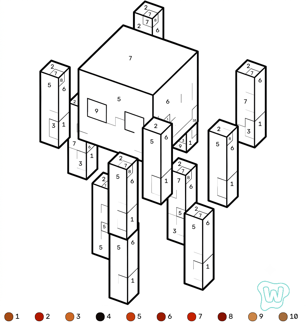 páginas para colorear imprimibles Blaze Minecraft coloring by numbers