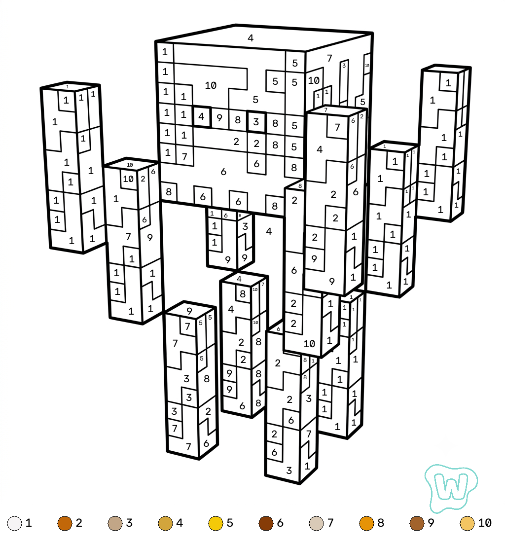 Blaze Minecraft coloring by numbers PDF para imprimir gratis