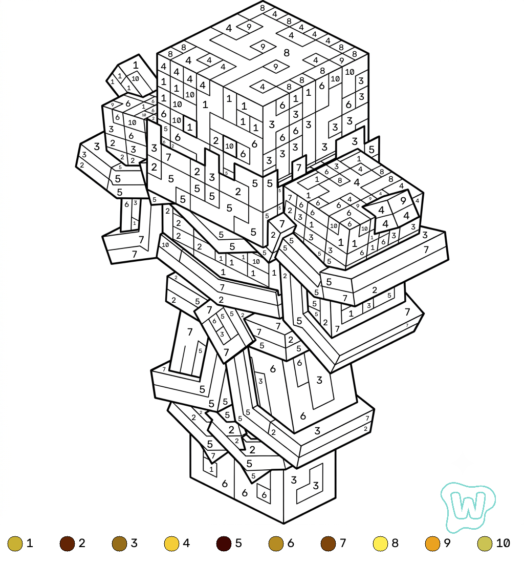 páginas para colorear gratis para adultos Blaze Minecraft coloring by numbers