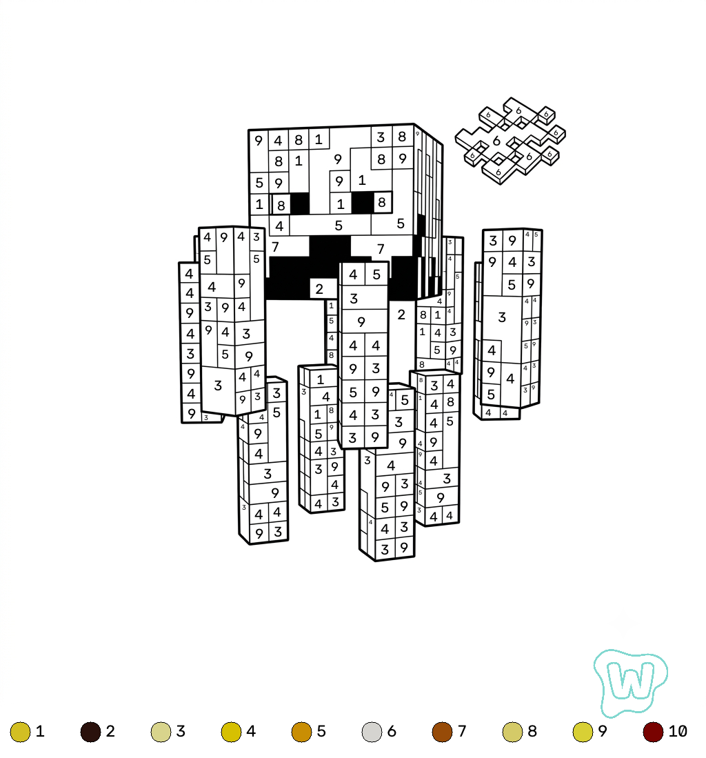 Blaze Minecraft coloring by numbers páginas para colorear fáciles