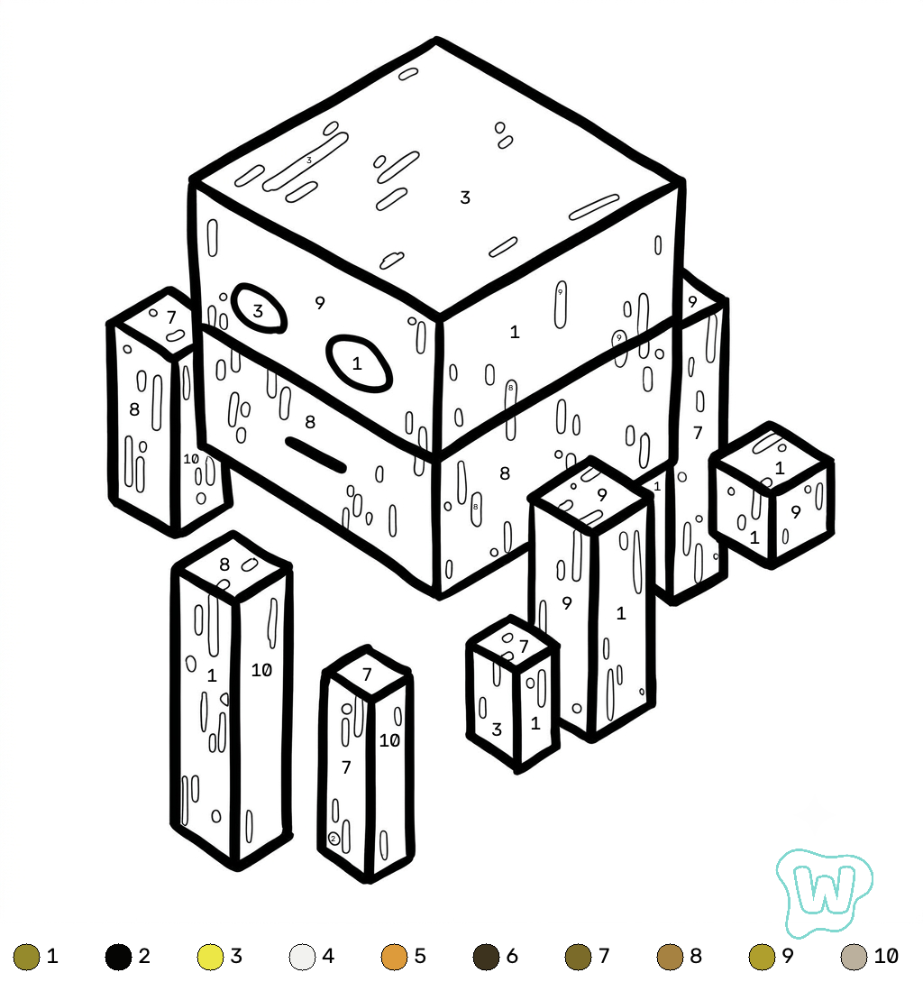 Blaze Minecraft coloring by numbers colorear y Imprimir PDF gratis
