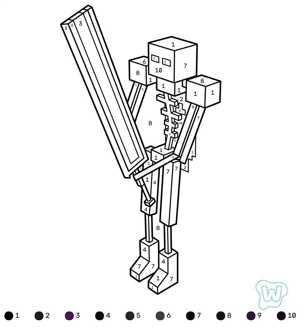 páginas para colorear de árboles Ender Knight Minecraft coloring by numbers gratis