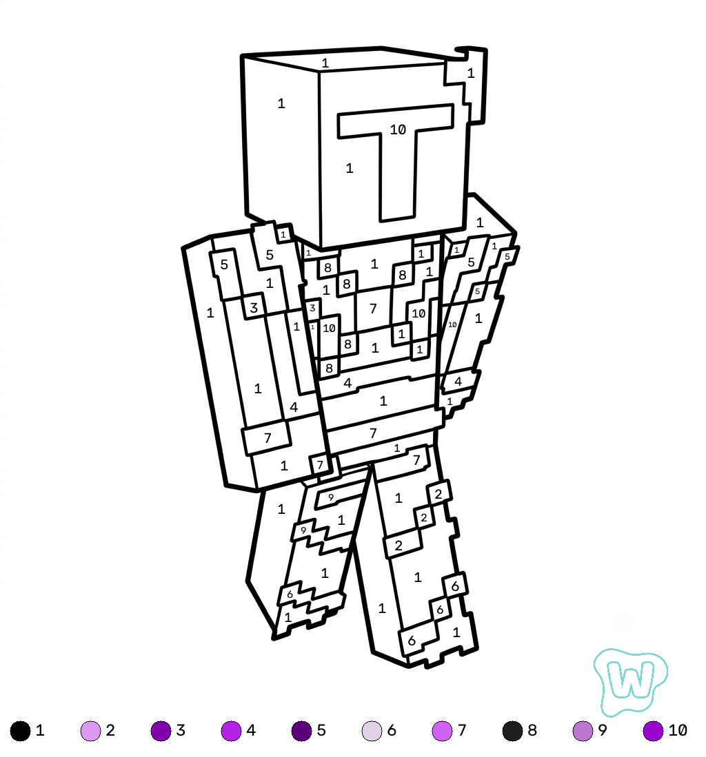 páginas para colorear imprimibles gratis Ender Knight Minecraft coloring by numbers