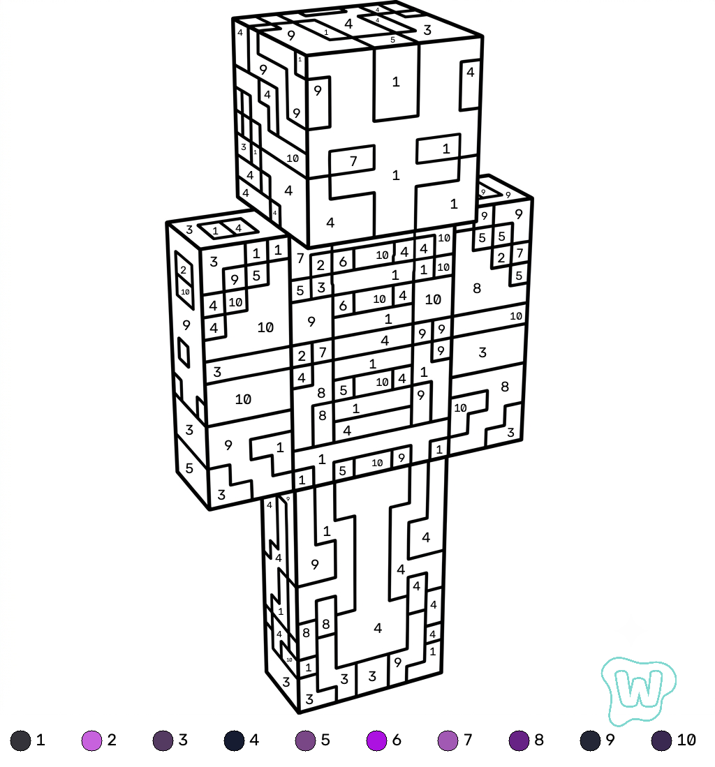 páginas para colorear gratis Ender Knight Minecraft coloring by numbers para adultos
