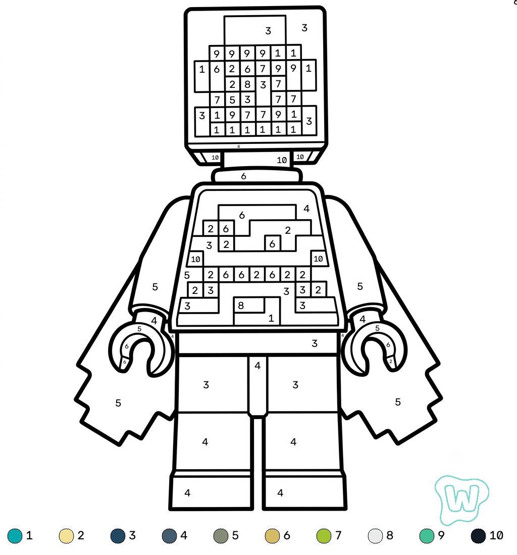 Ender Knight Minecraft coloring by numbers páginas para colorear imprimibles