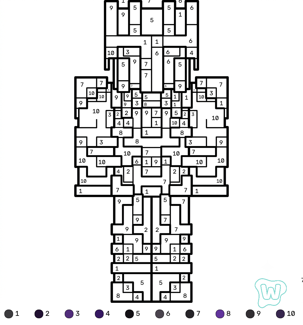 páginas para colorear Ender Knight Minecraft coloring by numbers imprimibles gratis