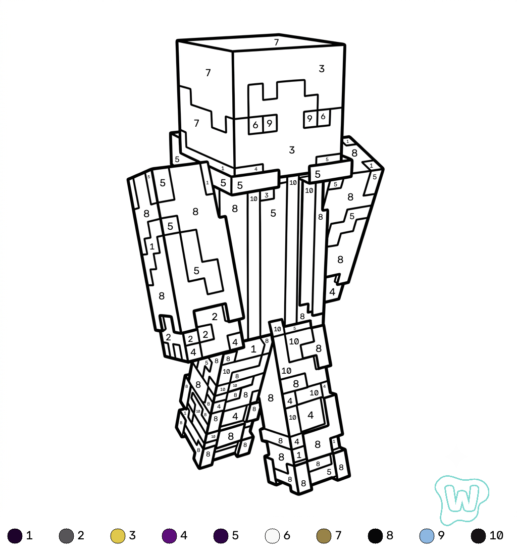 páginas para colorear gratis para adultos Ender Knight Minecraft coloring by numbers