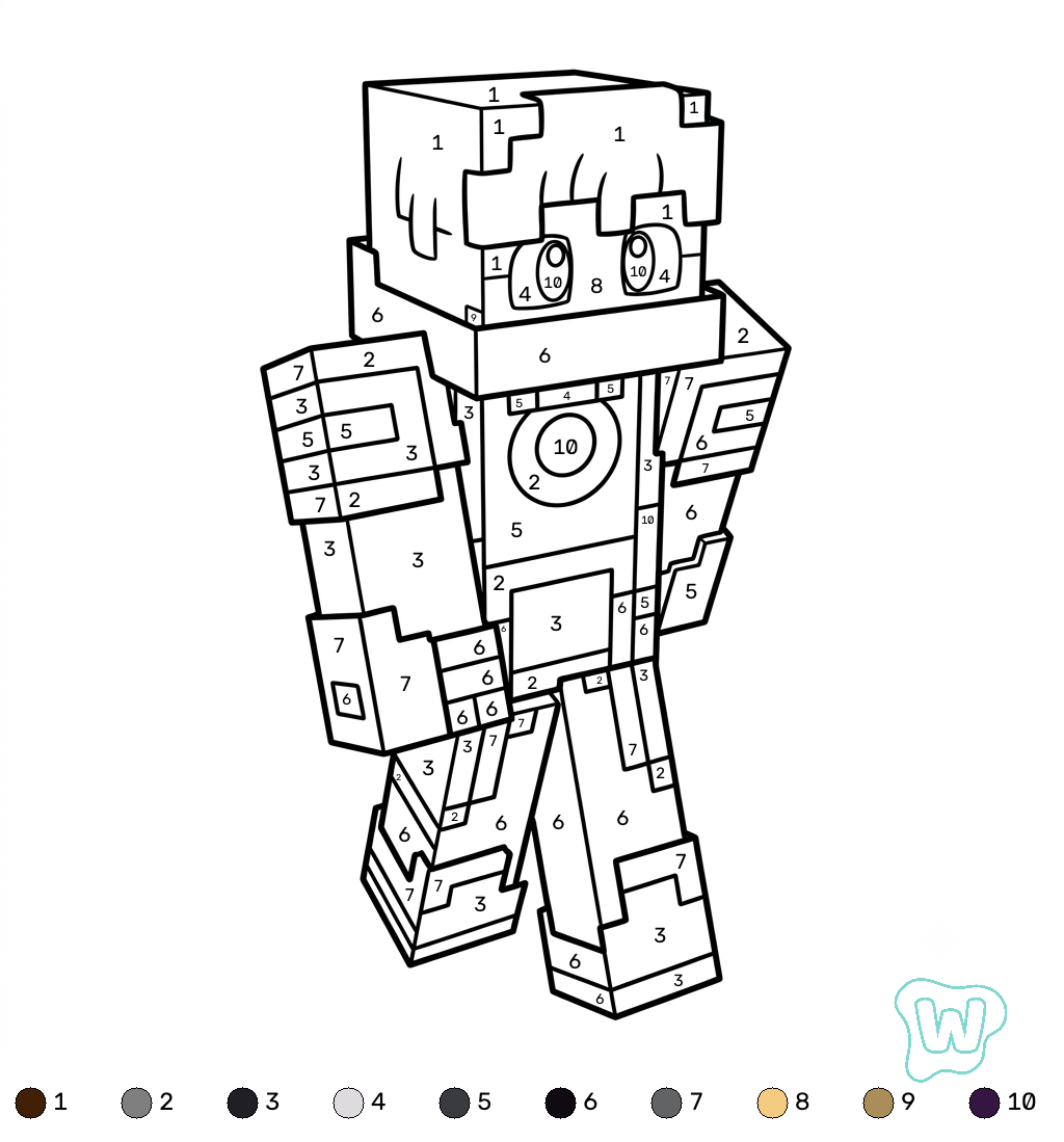 Ender Knight Minecraft coloring by numbers colorear y Imprimir PDF gratis