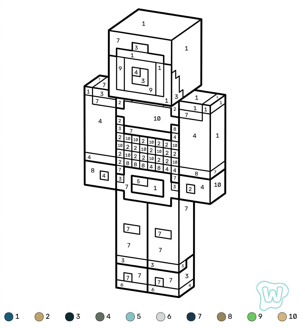 páginas para colorear gratis Ender Knight Minecraft coloring by numbers para niños