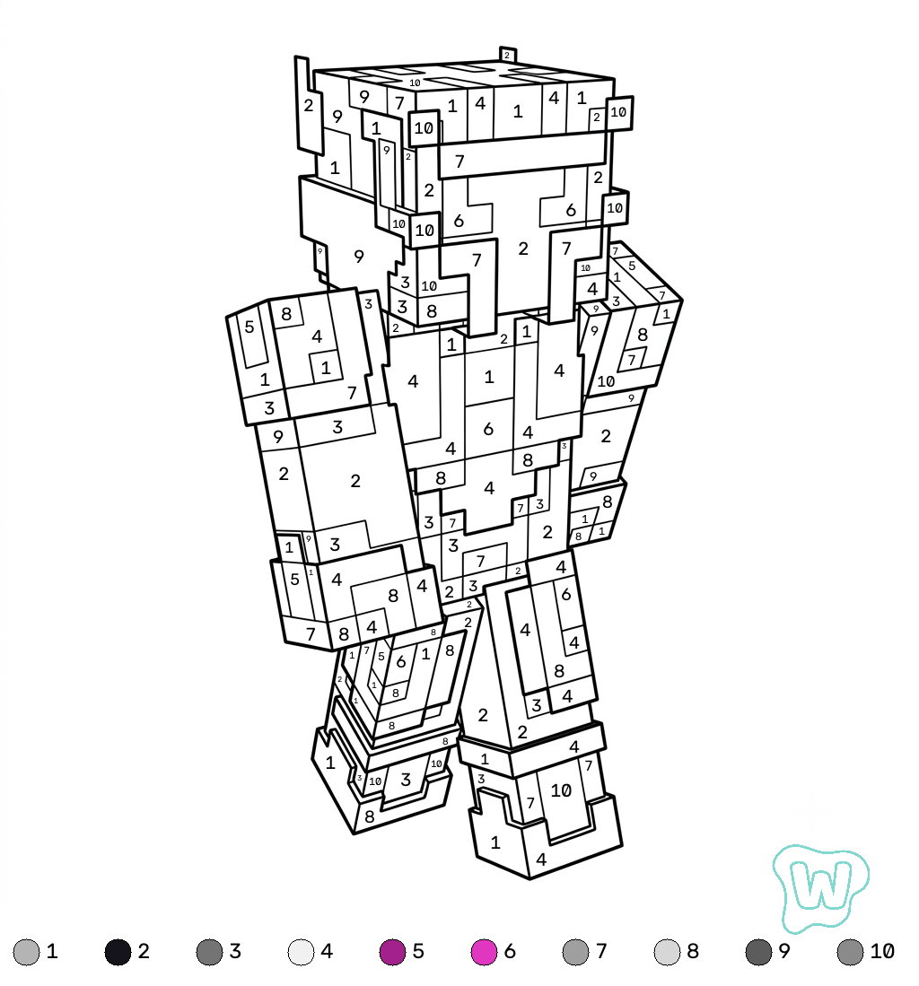 Ender Knight Minecraft coloring by numbers páginas para colorear para imprimir
