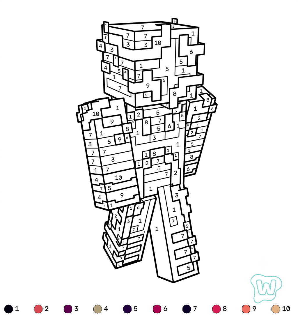 páginas para colorear imprimibles Ender Knight Minecraft coloring by numbers
