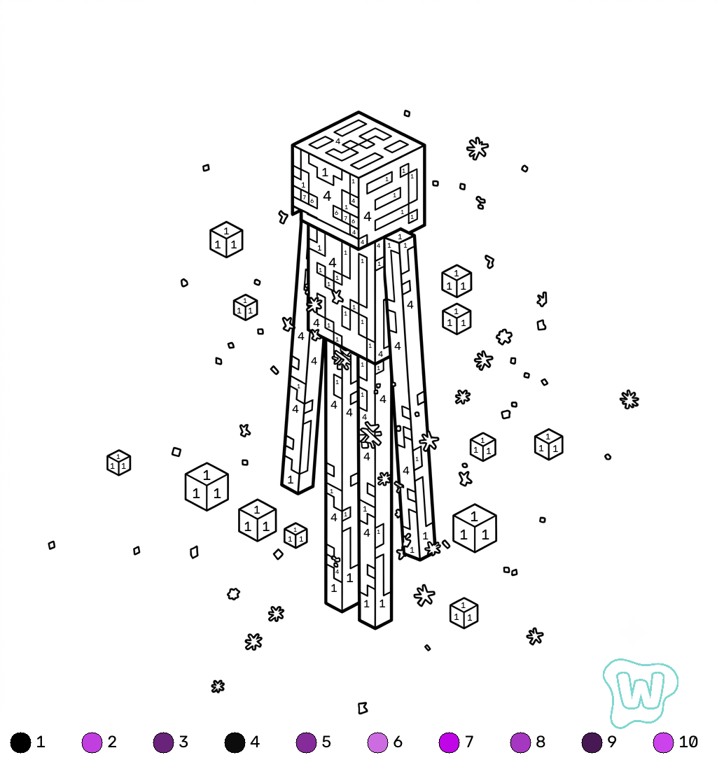 Enderman Minecraft coloring by numbers páginas para colorear imprimibles