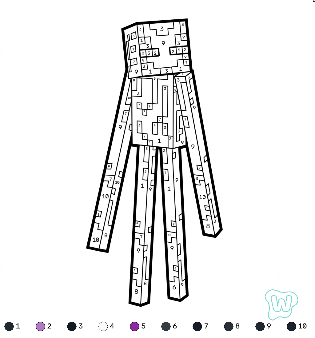 Enderman Minecraft coloring by numbers para colorear y Imprimir PDF