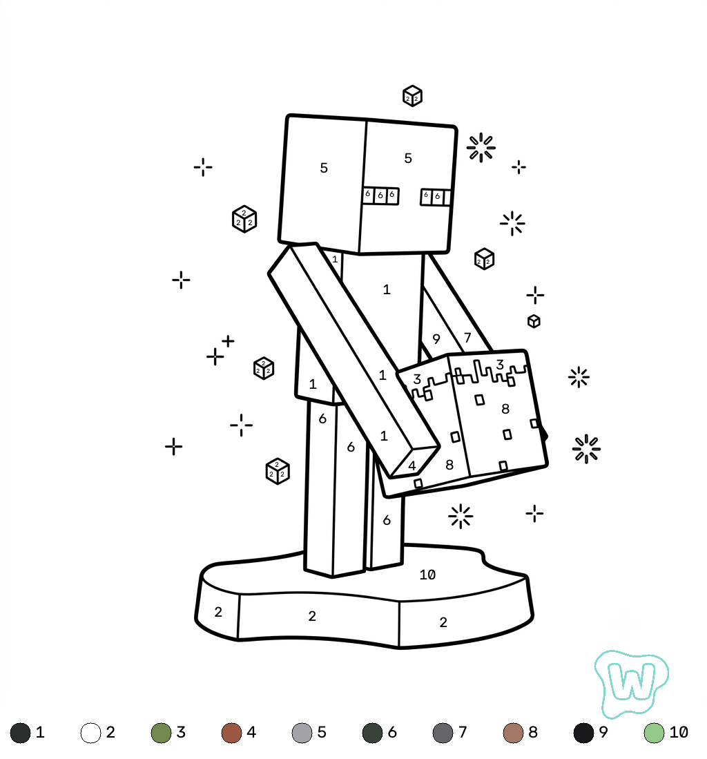 Enderman Minecraft coloring by numbers páginas para colorear para niños