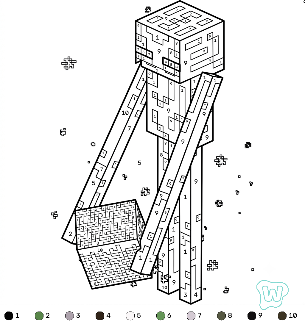 Enderman Minecraft coloring by numbers imprimir PDF gratis