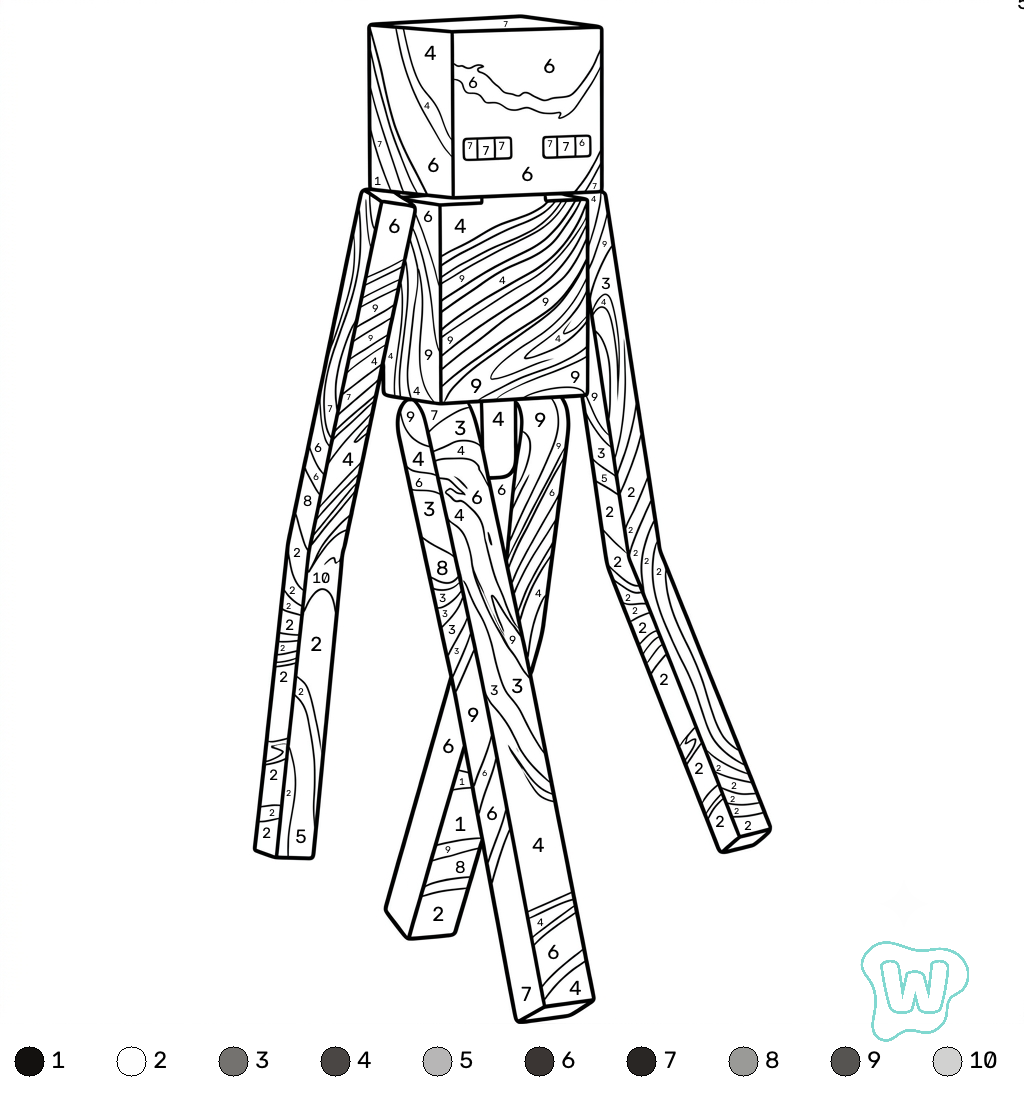 Enderman Minecraft coloring by numbers páginas para colorear fáciles